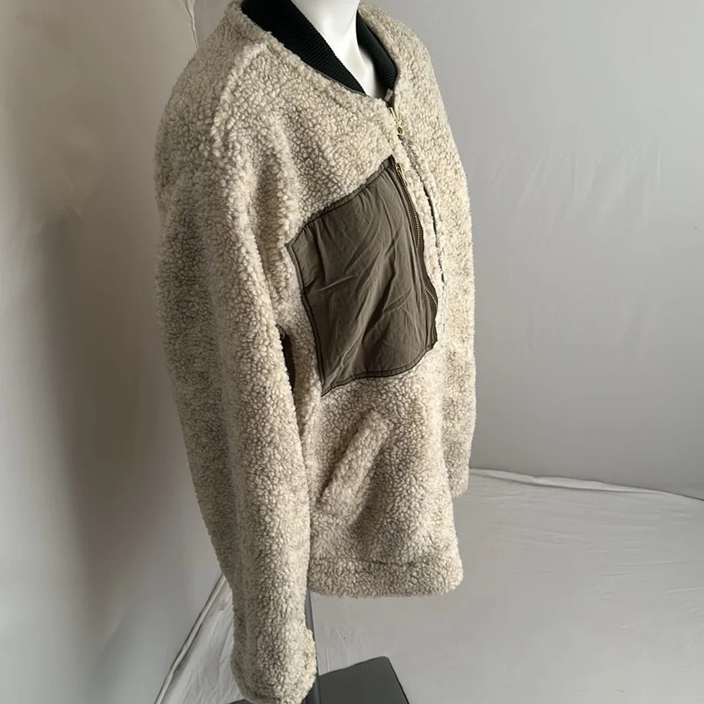 Free People Rivington Sherpa olive and ivory full zip jacket
